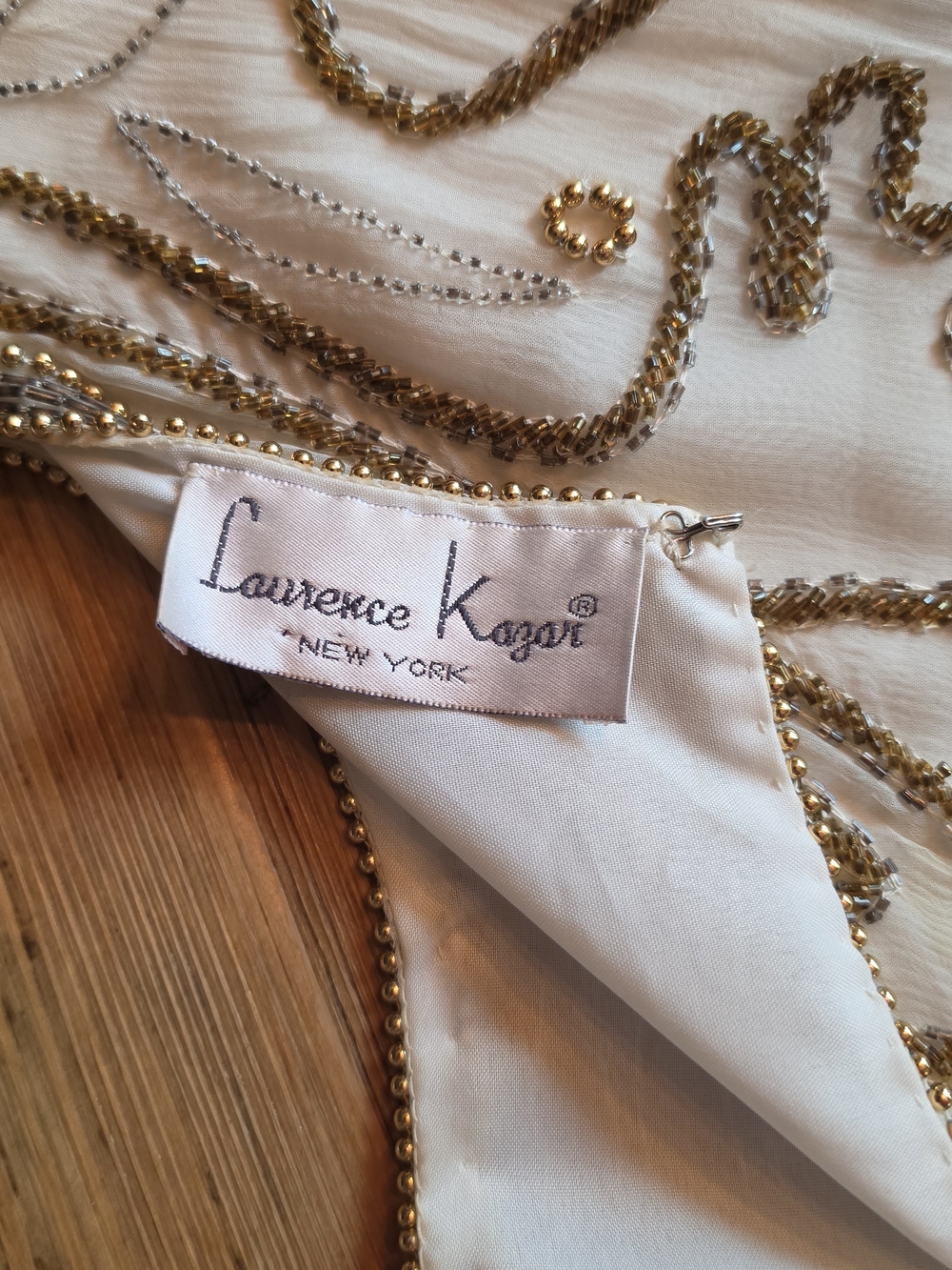 Lawrence Kazar Silk Beaded Sequin Ivory Blouse Top Women's S Vintage - Picture 3 of 7